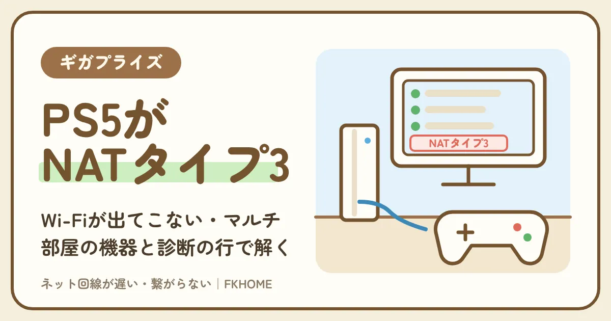 ギガプライズでPS5がつながらない・Wi-Fiが出てこない・マルチができない?部屋の機器とNATタイプ3から解く手順