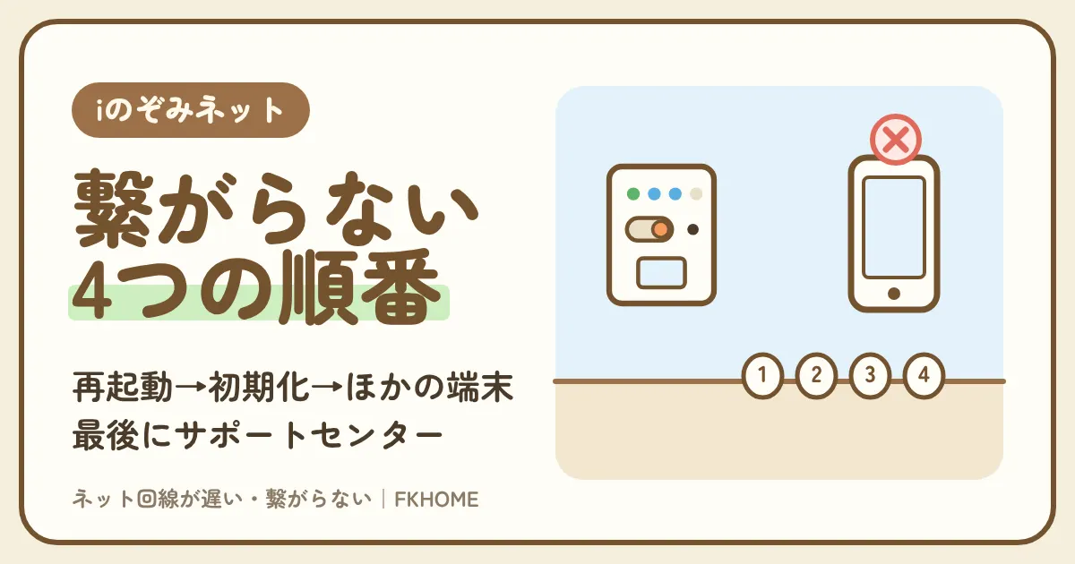 iのぞみネットが繋がらないときの直し方|iのぞみネットの公式FAQの順番・ランプ・自分のルーター・有線で切り分け